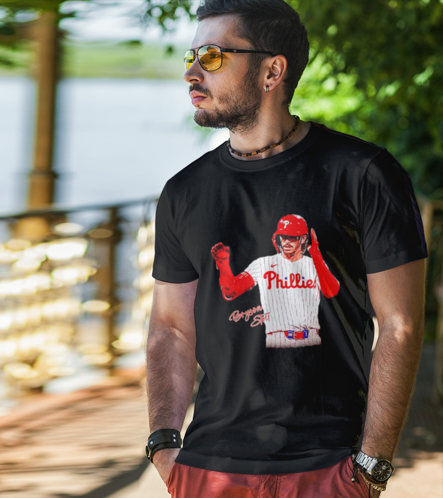 Philadelphia Phillies Bryson Stott Baseball Player Red And White Uniform T-Shirt