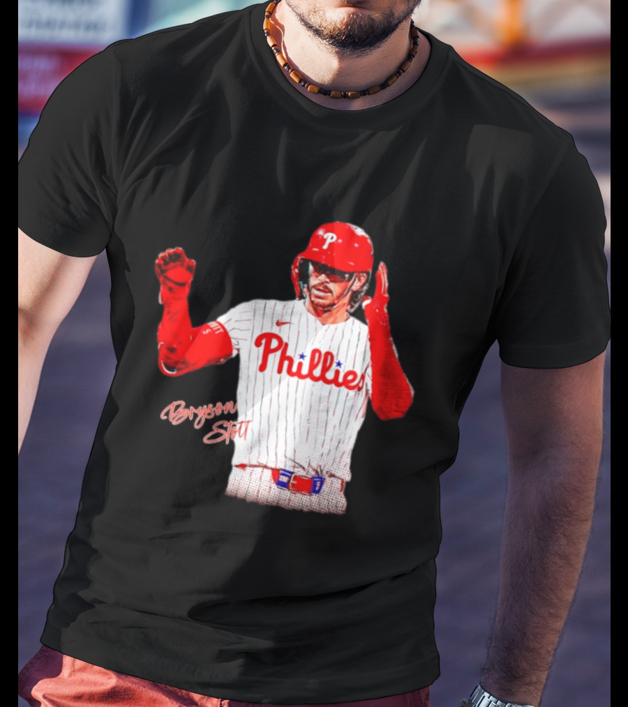 Philadelphia Phillies Bryson Stott Baseball Player Red And White Uniform T-Shirt