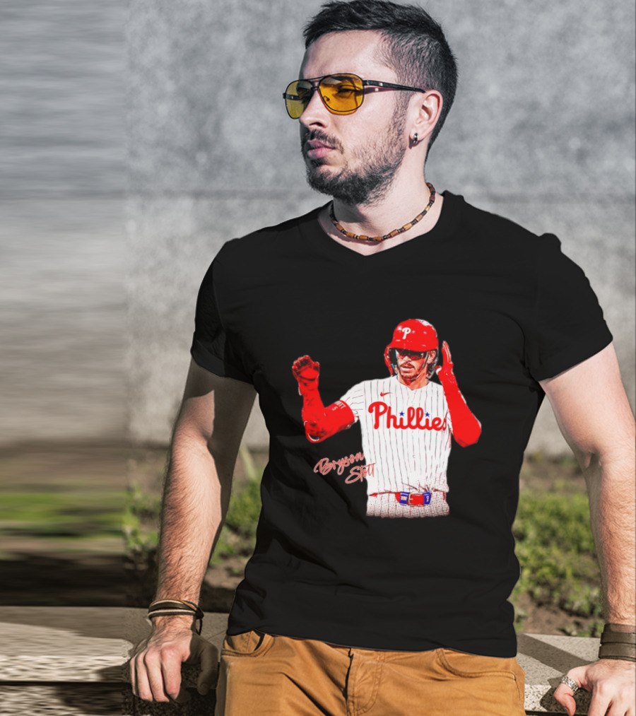 Philadelphia Phillies Bryson Stott Baseball Player Red And White Uniform T-Shirt