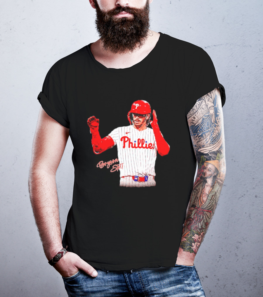 Philadelphia Phillies Bryson Stott Baseball Player Red And White Uniform T-Shirt