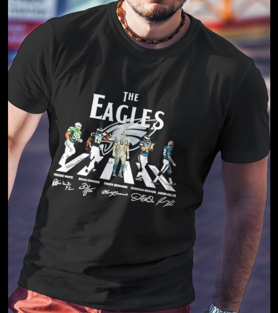 The Eagles Reggie White Brian Dawkins Chuck Bednarik Donovan McNabb Jason Kelce Philadelphia Eagles Signatures Abbey Road Crosswalk T-Shirt