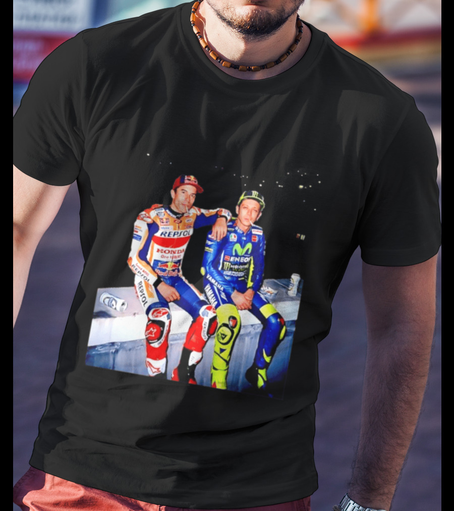 Valentino Rossi Marc Marquez MotoGP Repsol Yamaha Smoking Beer T-Shirt