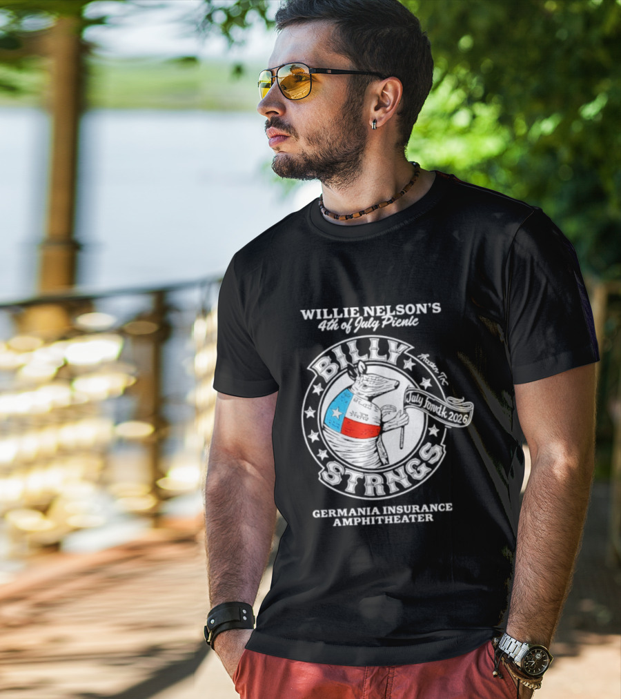 Willie Nelson's 4th Of July Picnic Billy Strings Germania Insurance Amphitheater Texas Flag Guitar T-Shirt
