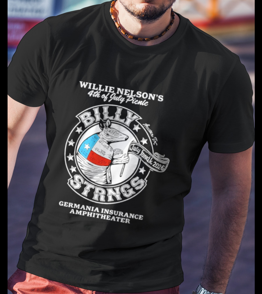 Willie Nelson's 4th Of July Picnic Billy Strings Germania Insurance Amphitheater Texas Flag Guitar T-Shirt
