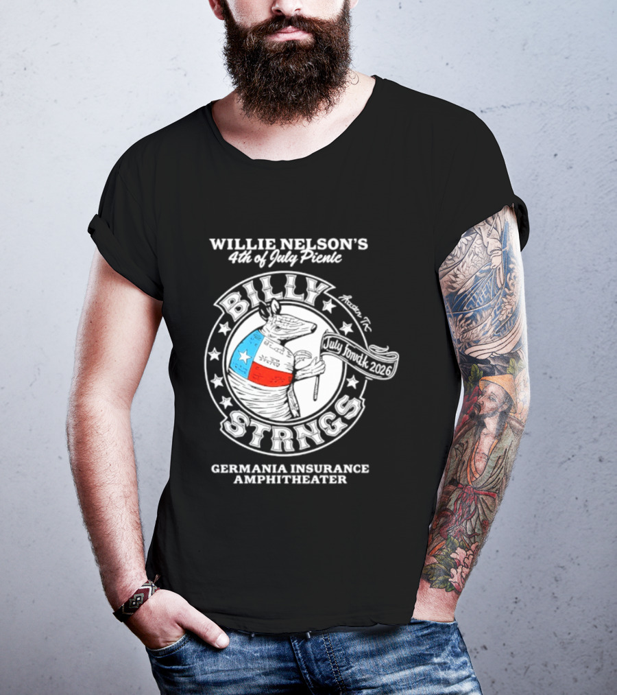 Willie Nelson's 4th Of July Picnic Billy Strings Germania Insurance Amphitheater Texas Flag Guitar T-Shirt