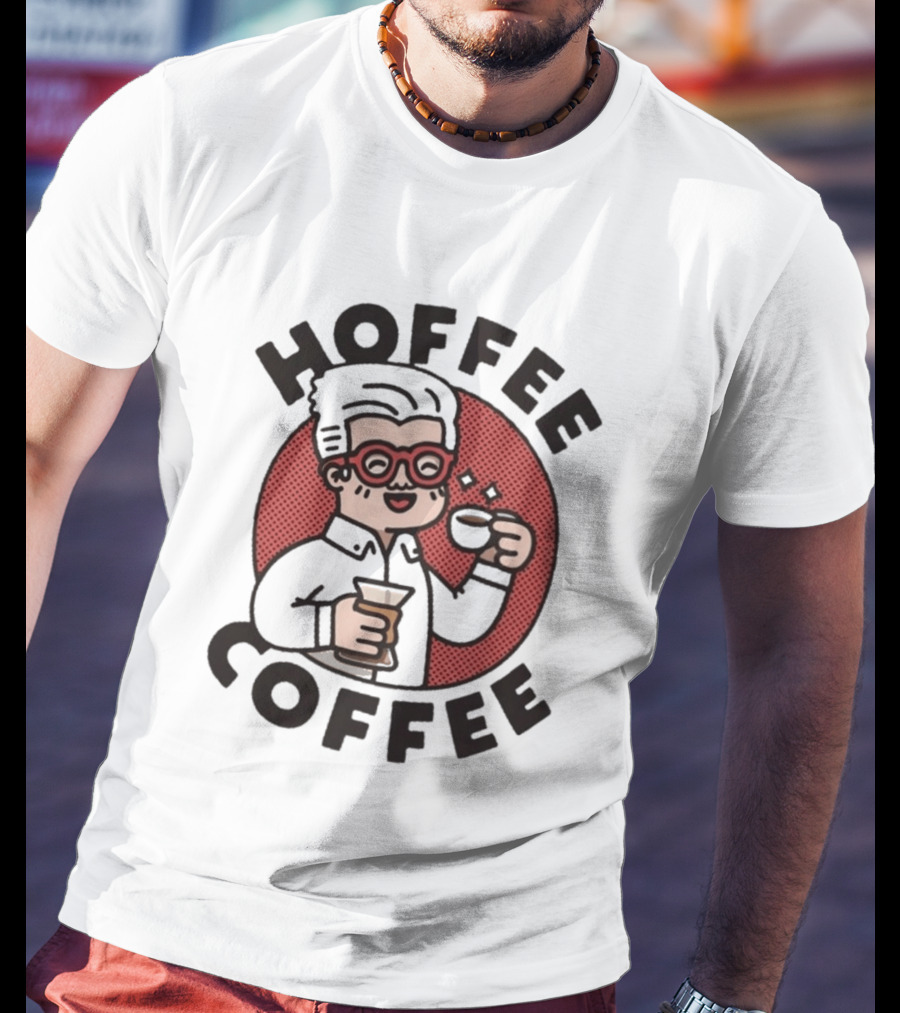 Hoffee Coffee Red Glasses Character Holding Espresso And Drink T-Shirt