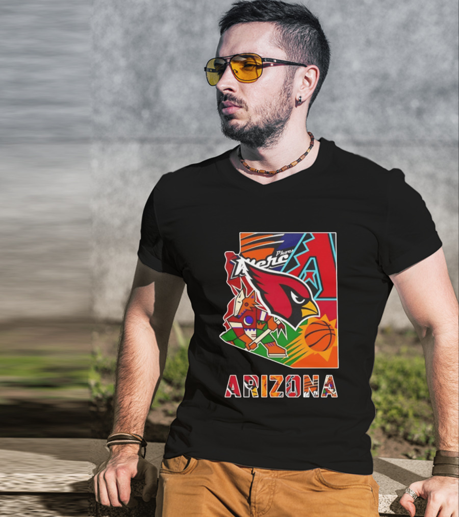 Arizona Cardinals Diamondbacks Suns Mercury Coyotes Sports Teams Map 2026 T-Shirt