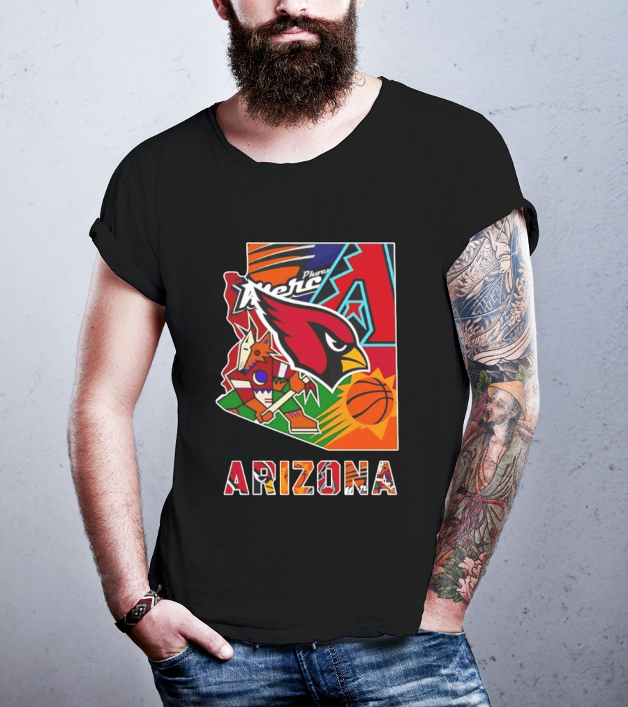 Arizona Cardinals Diamondbacks Suns Mercury Coyotes Sports Teams Map 2026 T-Shirt