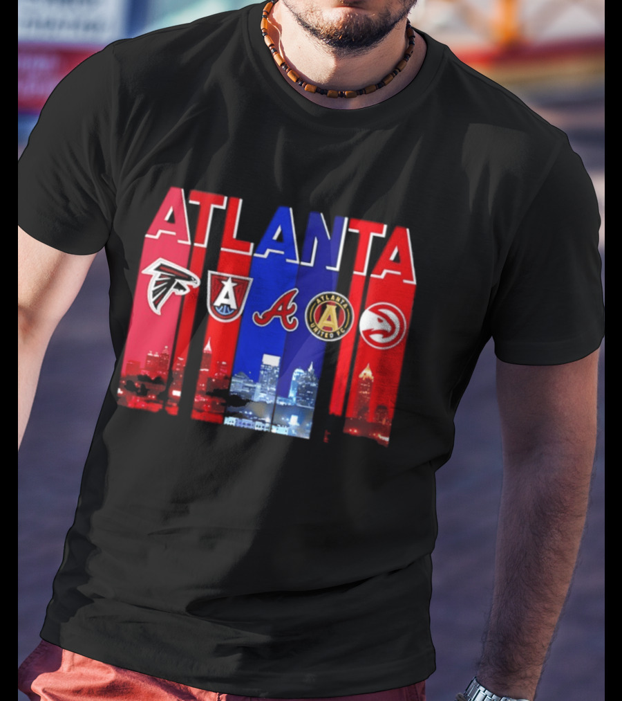 Atlanta Falcons Hawks Braves United FC Skyline City Sports Logos T-Shirt