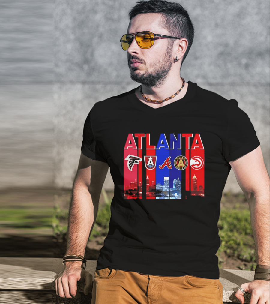Atlanta Falcons Hawks Braves United FC Skyline City Sports Logos T-Shirt