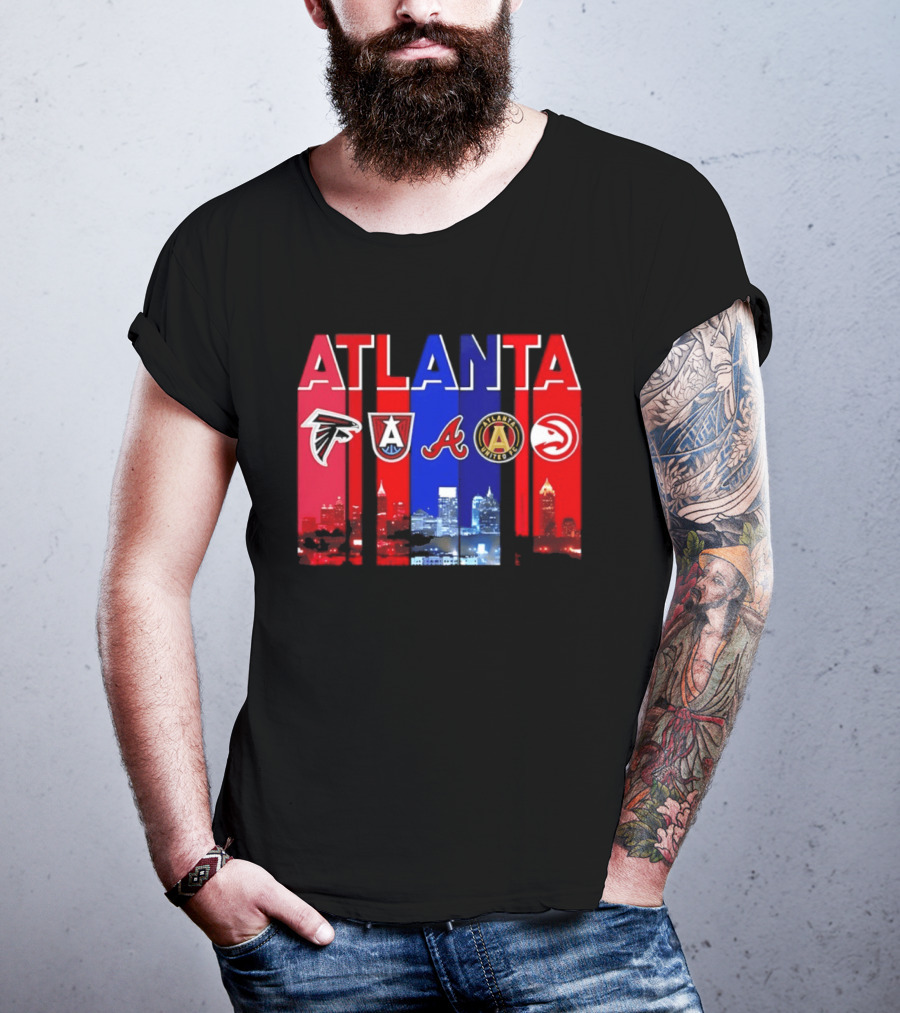 Atlanta Falcons Hawks Braves United FC Skyline City Sports Logos T-Shirt