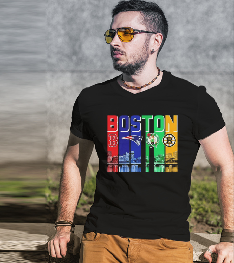 Boston Red Sox Patriots Celtics Bruins Skyline T-Shirt