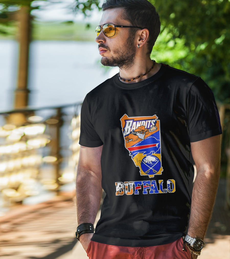 Buffalo Bandits Bills Sabres New York Sports Team Map Collage T-Shirt