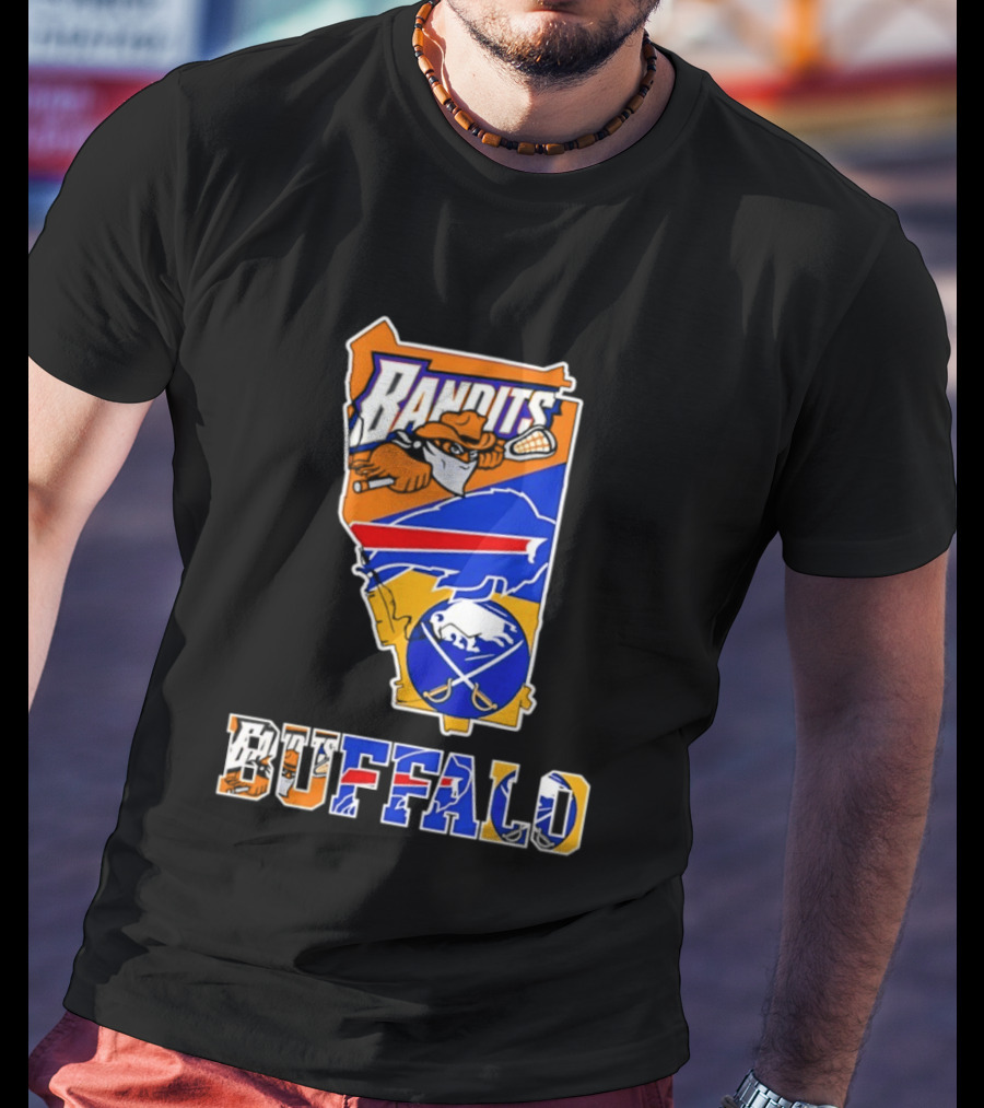 Buffalo Bandits Bills Sabres New York Sports Team Map Collage T-Shirt