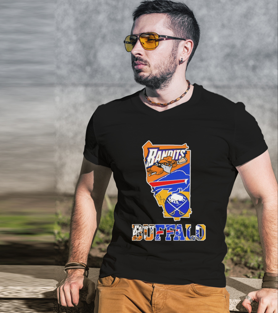 Buffalo Bandits Bills Sabres New York Sports Team Map Collage T-Shirt
