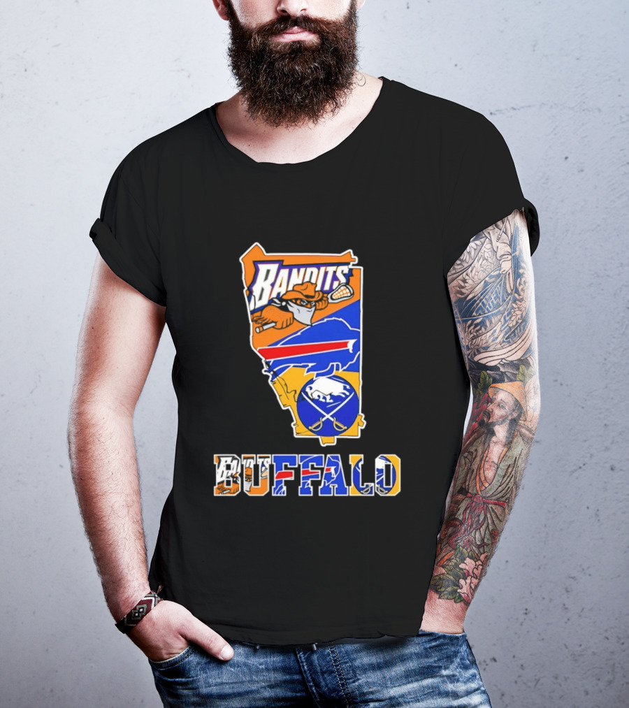 Buffalo Bandits Bills Sabres New York Sports Team Map Collage T-Shirt
