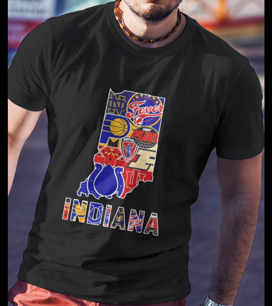 Indiana Basketball Colts Notre Dame Fever Indy Fuel Map Collage 2026 T-Shirt