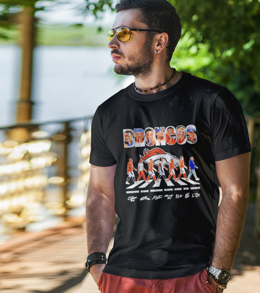 Denver Broncos Abbey Road Sutton Bryant Surtain II Bonitto Harvey Nix Payton Signatures NFL Team T-Shirt