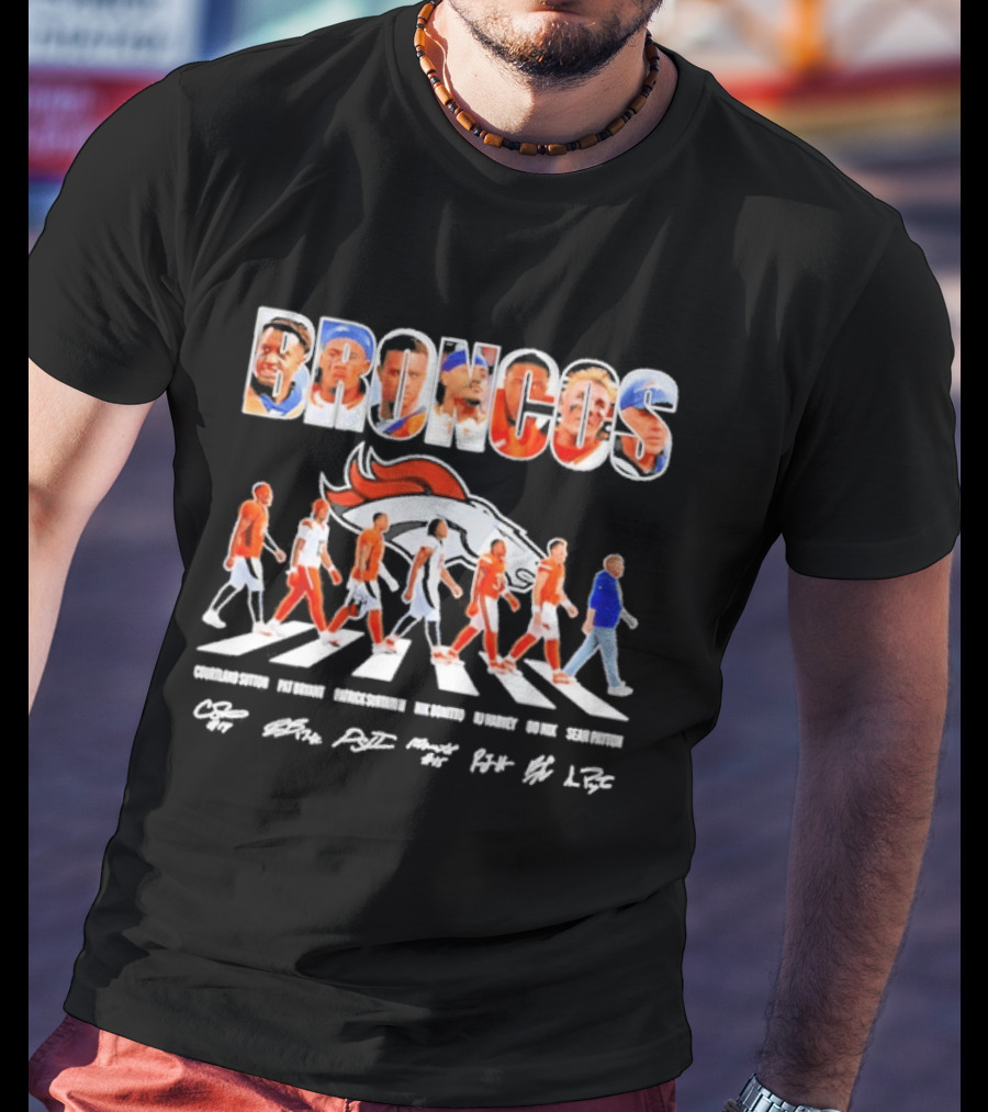 Denver Broncos Abbey Road Sutton Bryant Surtain II Bonitto Harvey Nix Payton Signatures NFL Team T-Shirt