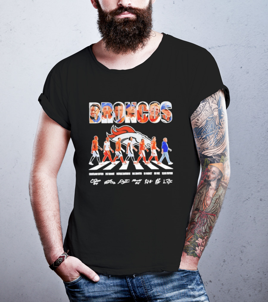 Denver Broncos Abbey Road Sutton Bryant Surtain II Bonitto Harvey Nix Payton Signatures NFL Team T-Shirt