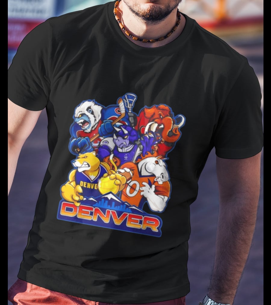 Denver Sports Teams Mascot Collage Featuring Iconic City T-Shirt