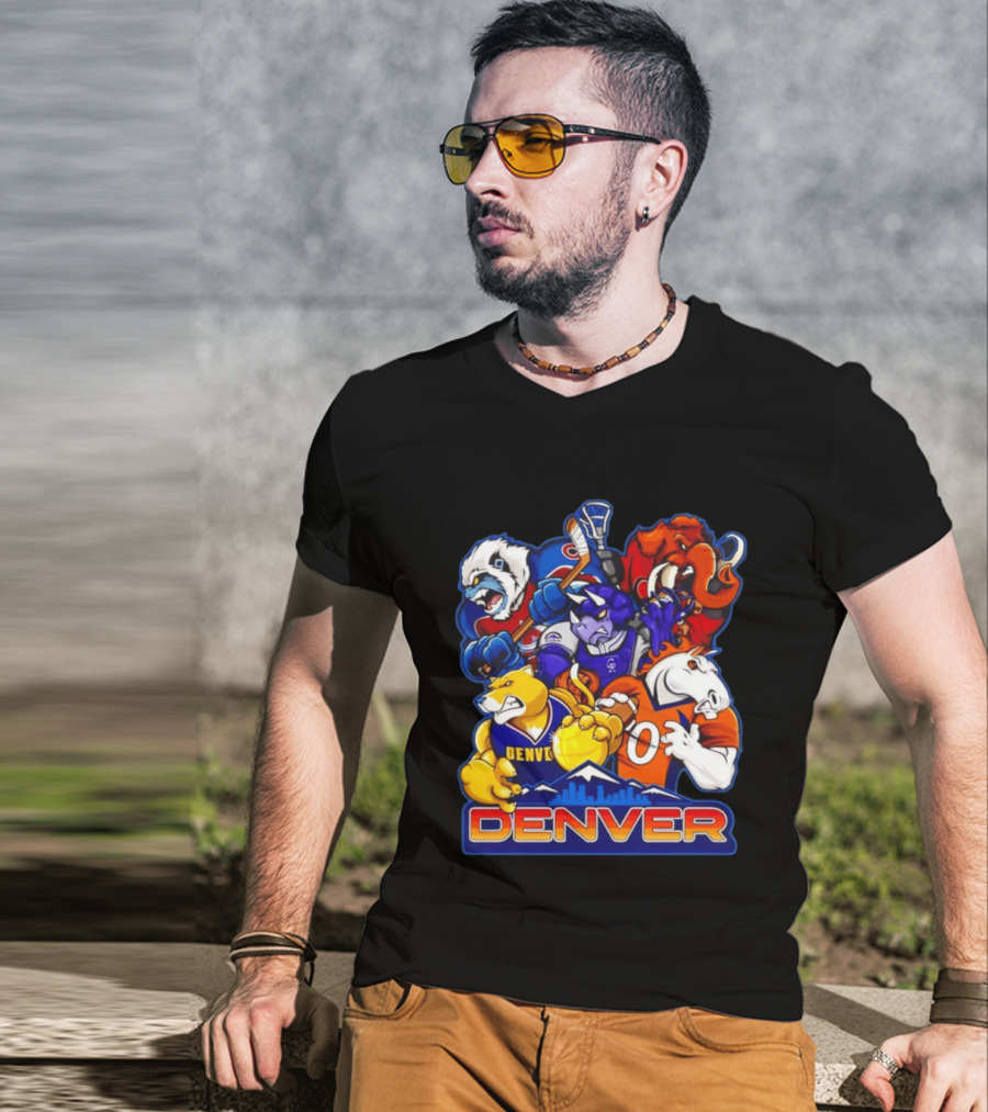 Denver Sports Teams Mascot Collage Featuring Iconic City T-Shirt