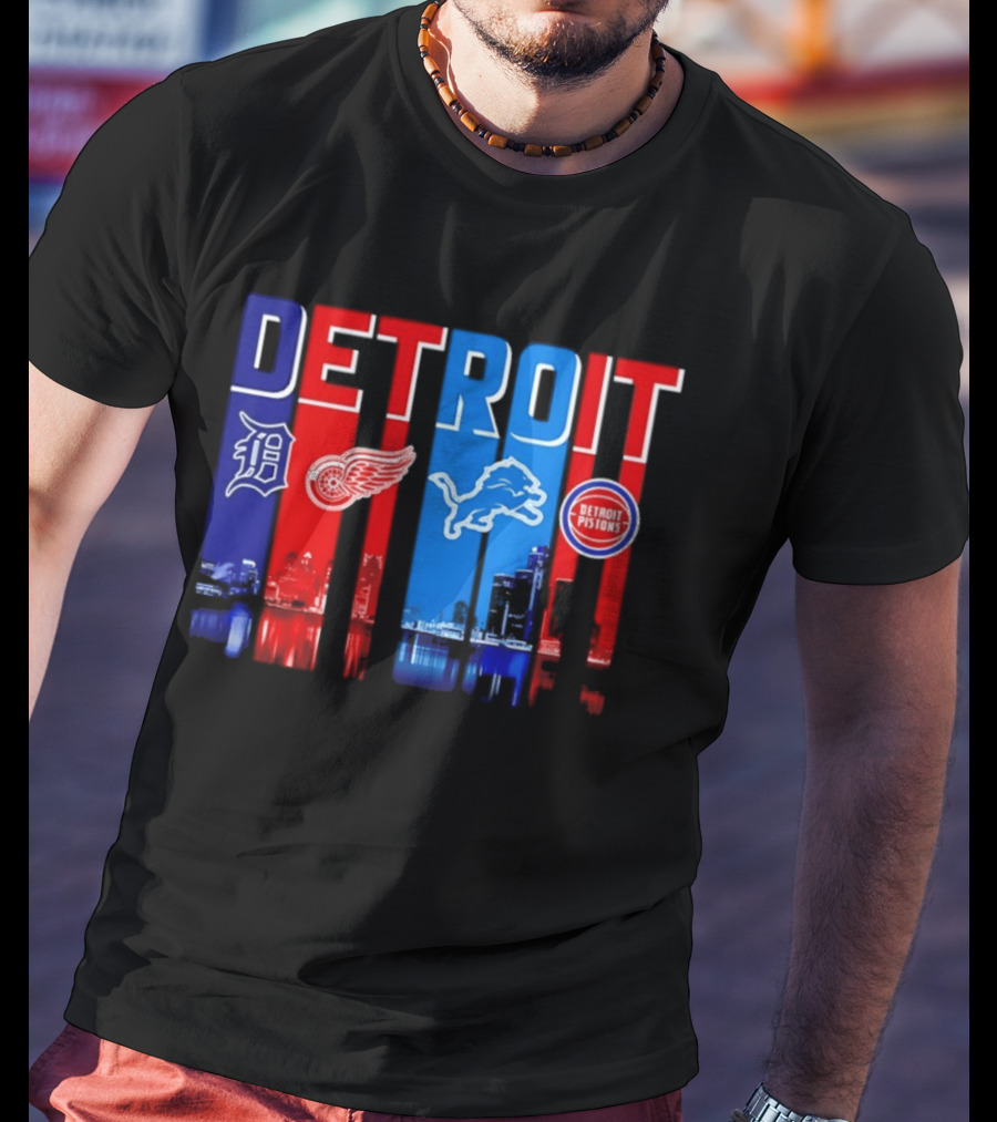 Detroit Tigers Red Wings Lions Pistons City Skyline 2026 T-Shirt