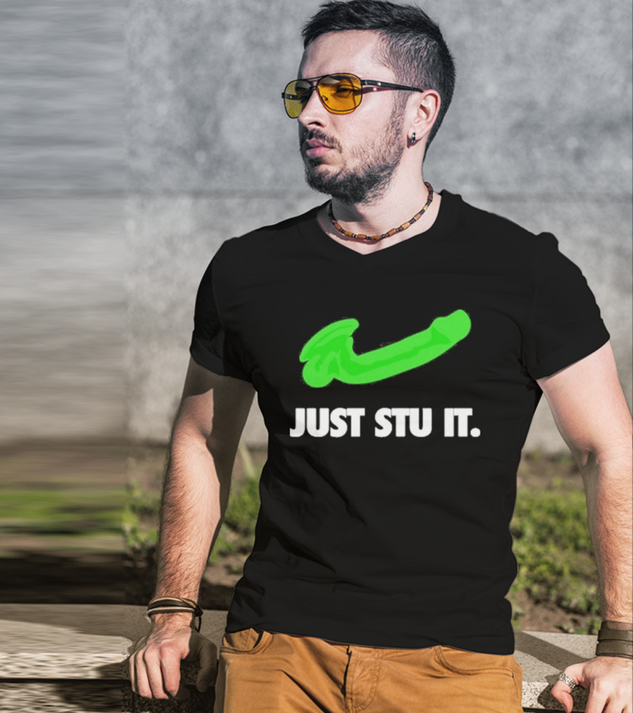 Just Stu It Green Swoosh Iconic Phrase T-Shirt