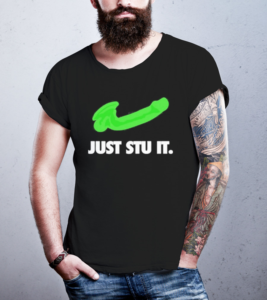 Just Stu It Green Swoosh Iconic Phrase T-Shirt