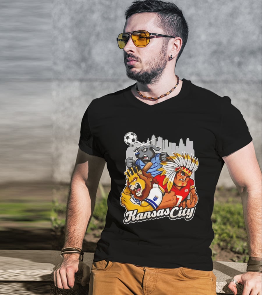 Kansas City Chiefs Royals Sporting KC Cityscape Sports Mashup T-Shirt