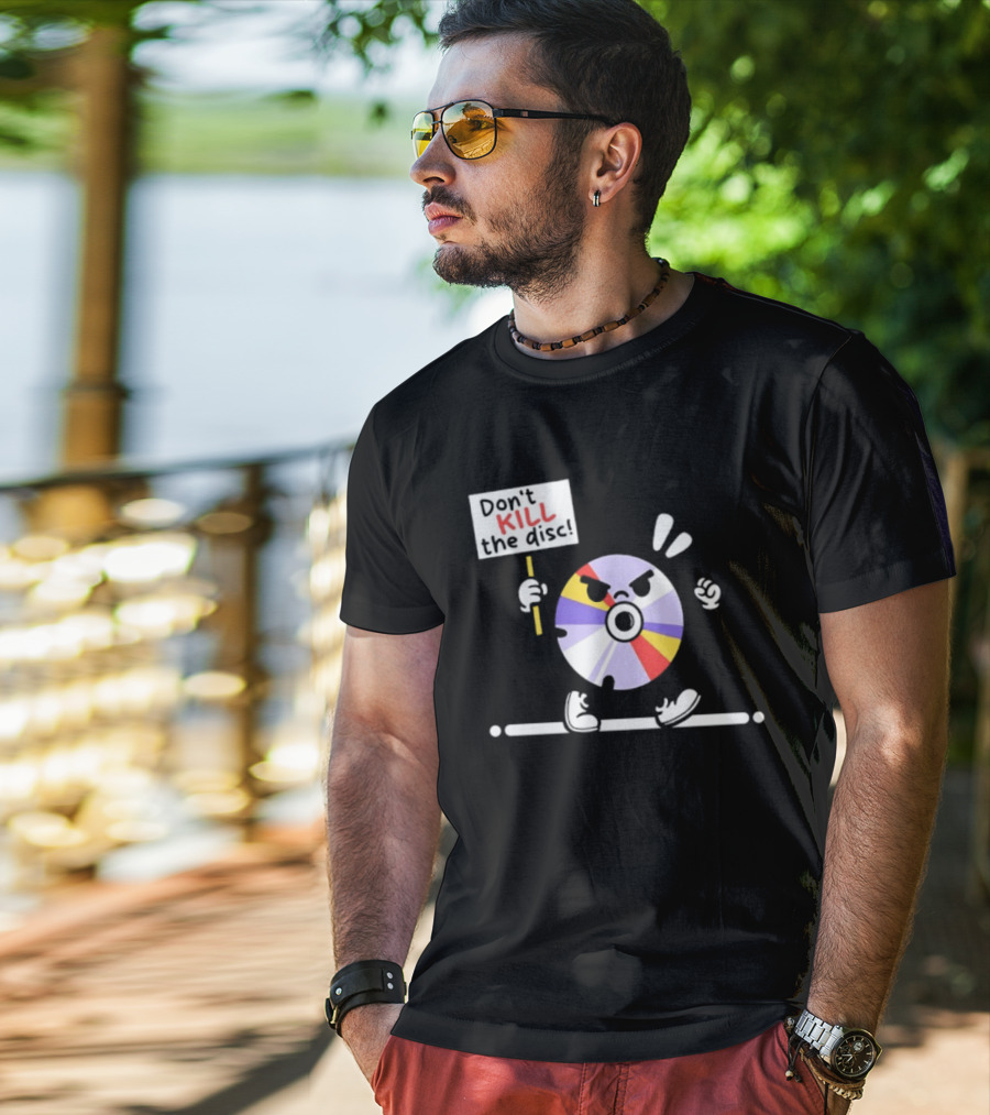 Don't Kill The Disc CD Tech Music Media Protest Cartoon T-Shirt