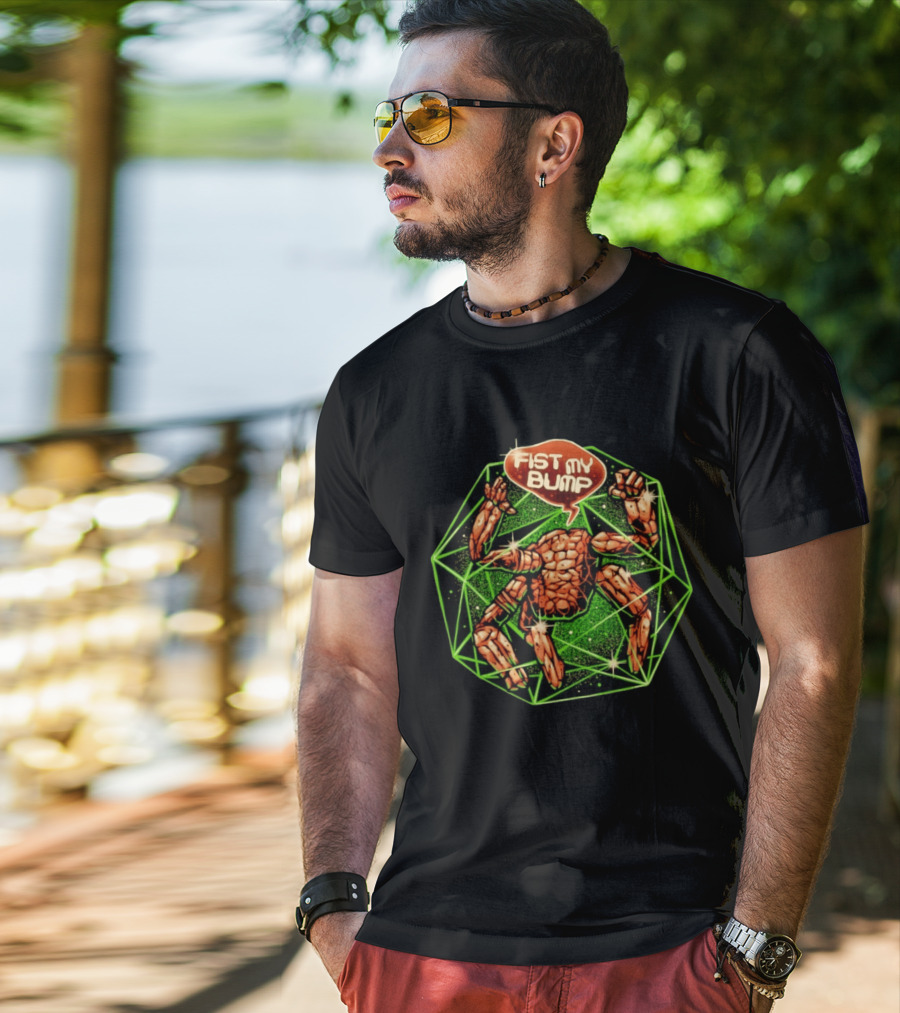 Fist My Bump Comic Stone Creature With Green Geometric Frame T-Shirt