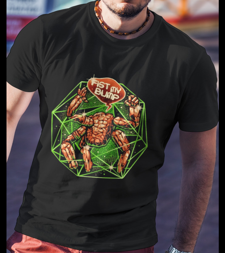 Fist My Bump Comic Stone Creature With Green Geometric Frame T-Shirt