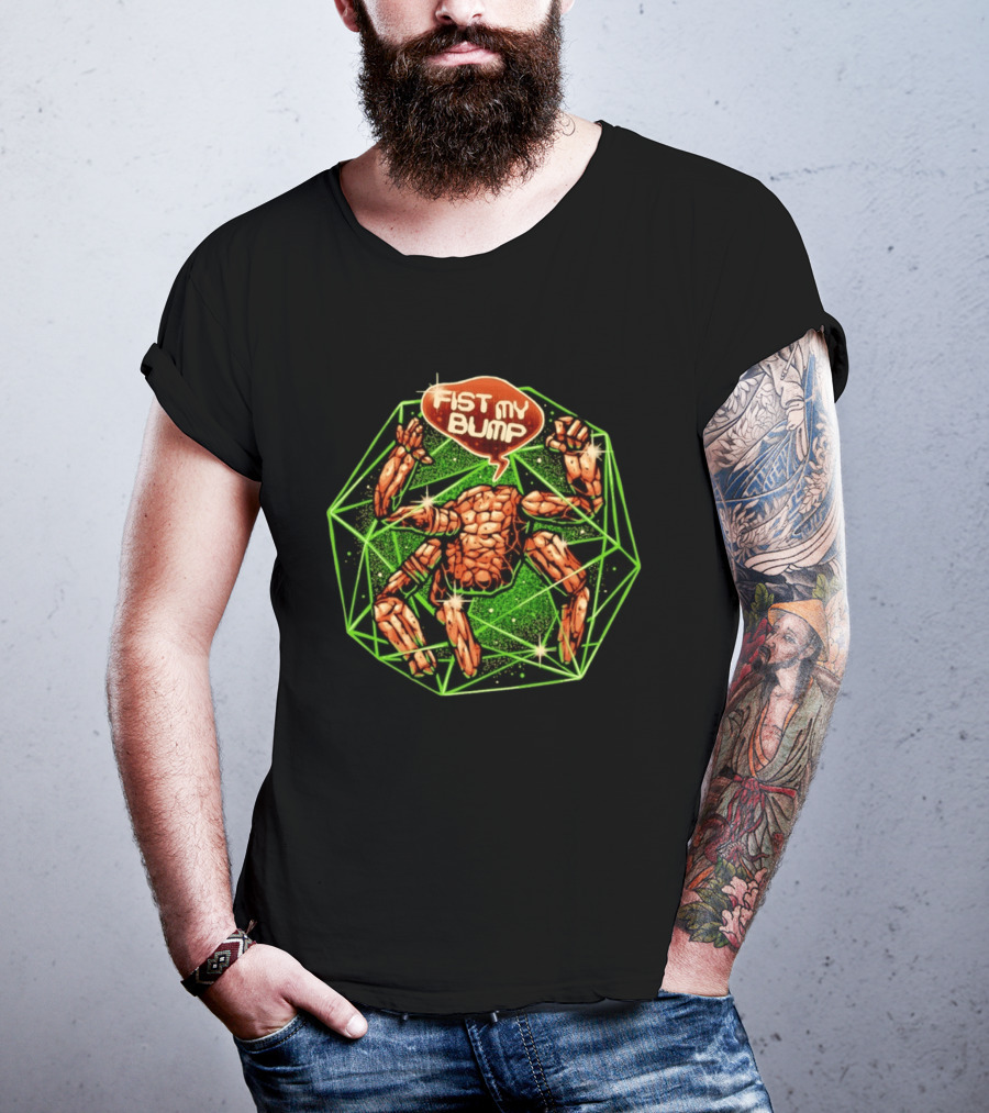 Fist My Bump Comic Stone Creature With Green Geometric Frame T-Shirt