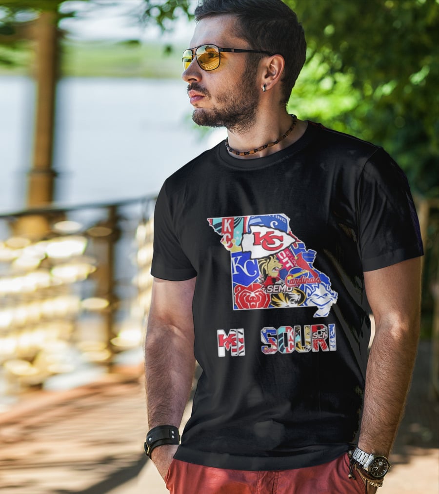 Missouri State KC Chiefs Cardinals SEMO Tigers Sports Map T-Shirt