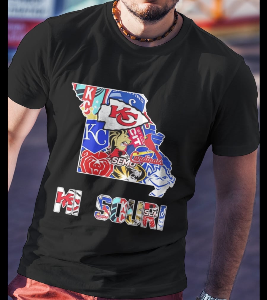 Missouri State KC Chiefs Cardinals SEMO Tigers Sports Map T-Shirt
