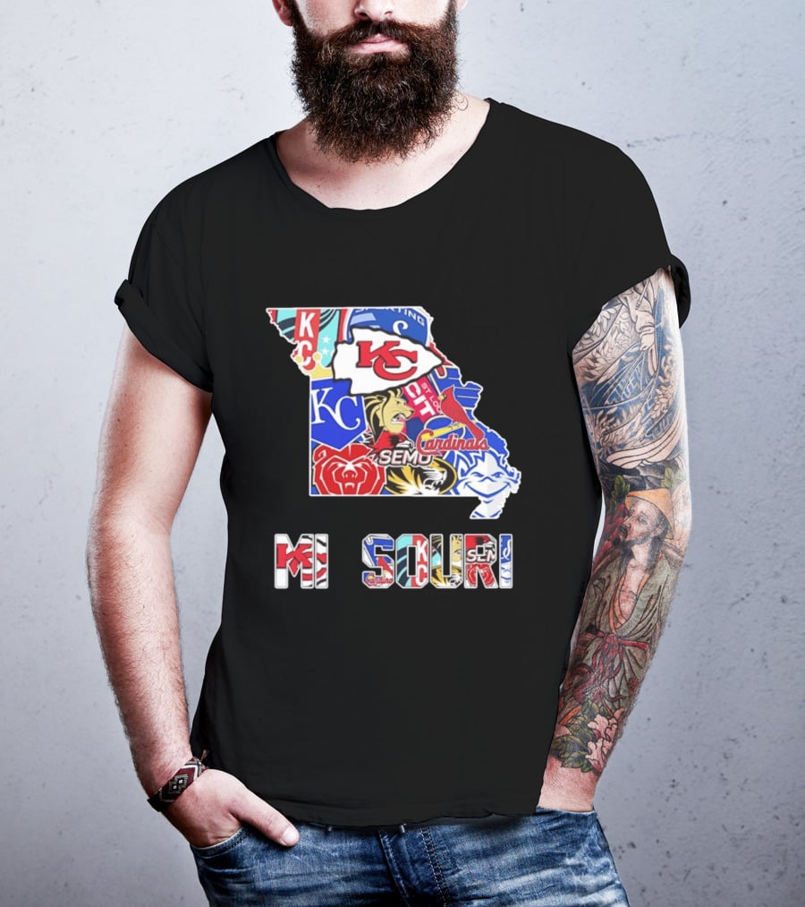 Missouri State KC Chiefs Cardinals SEMO Tigers Sports Map T-Shirt