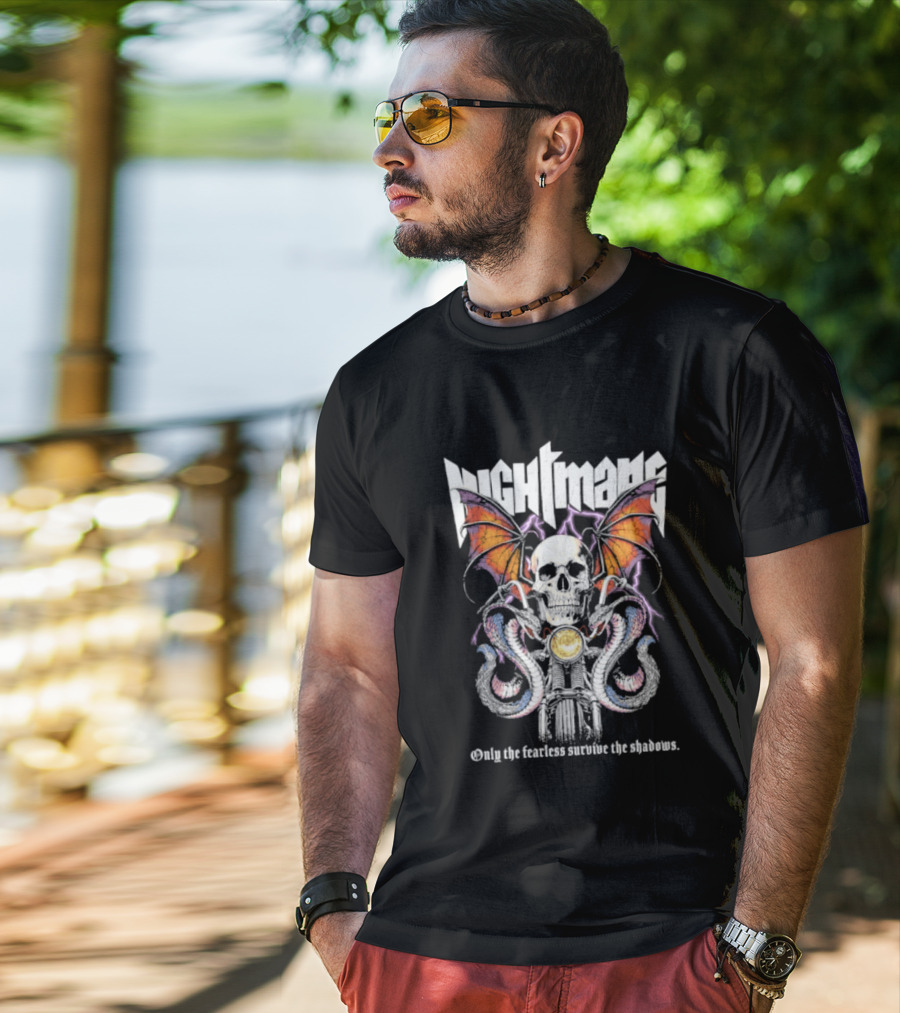 Nightmare Skull Bat Wings Snakes Only The Fearless Survive The Shadows T-Shirt