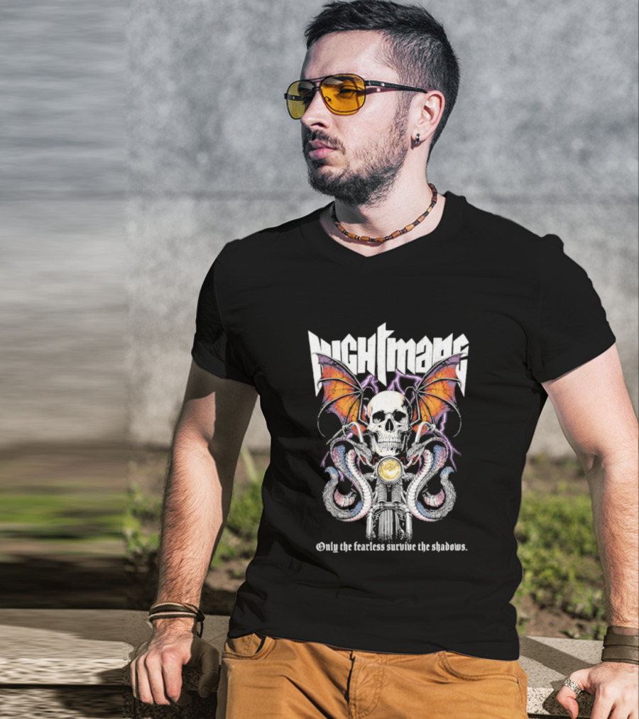 Nightmare Skull Bat Wings Snakes Only The Fearless Survive The Shadows T-Shirt