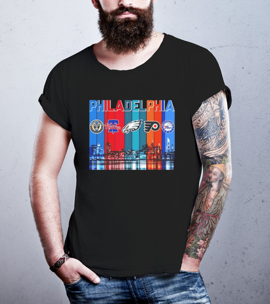 Philadelphia Union Phillies Eagles Flyers 76ers Skyline 2026 T-Shirt