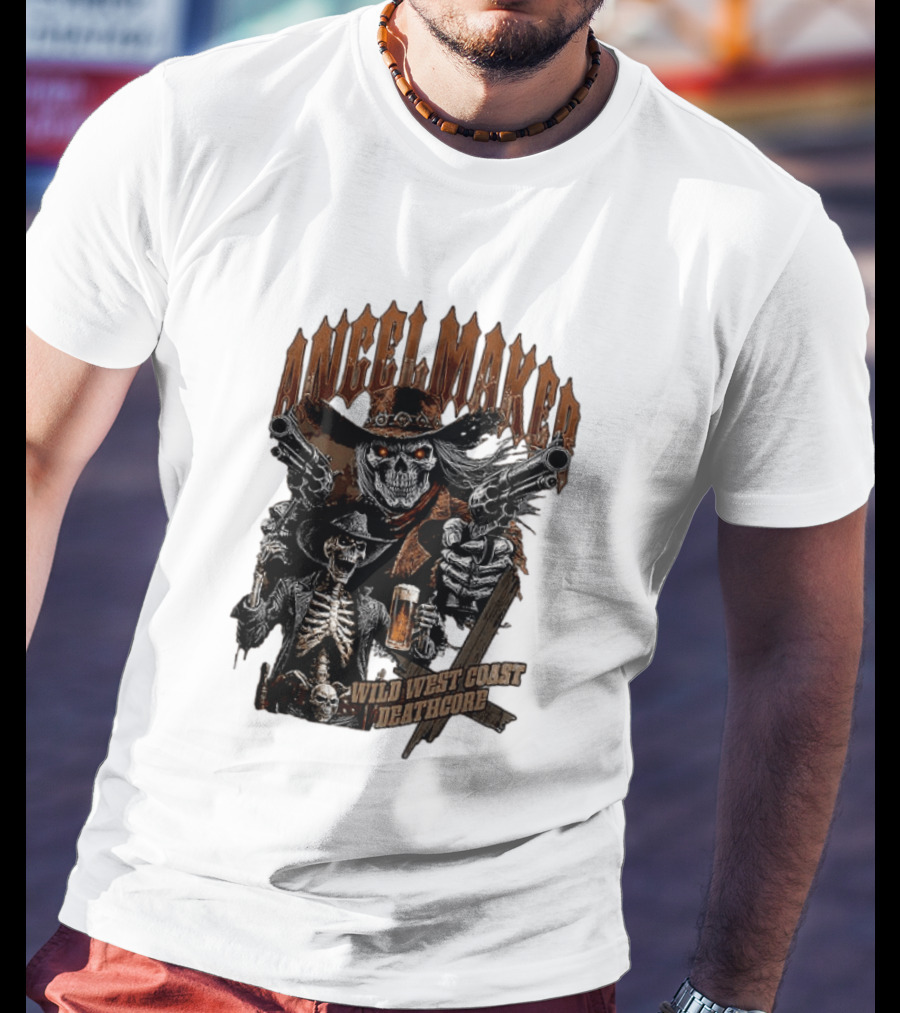 AngelMaker Wild West Coast Deathcore Skeleton Gunslinger Violence T-Shirt