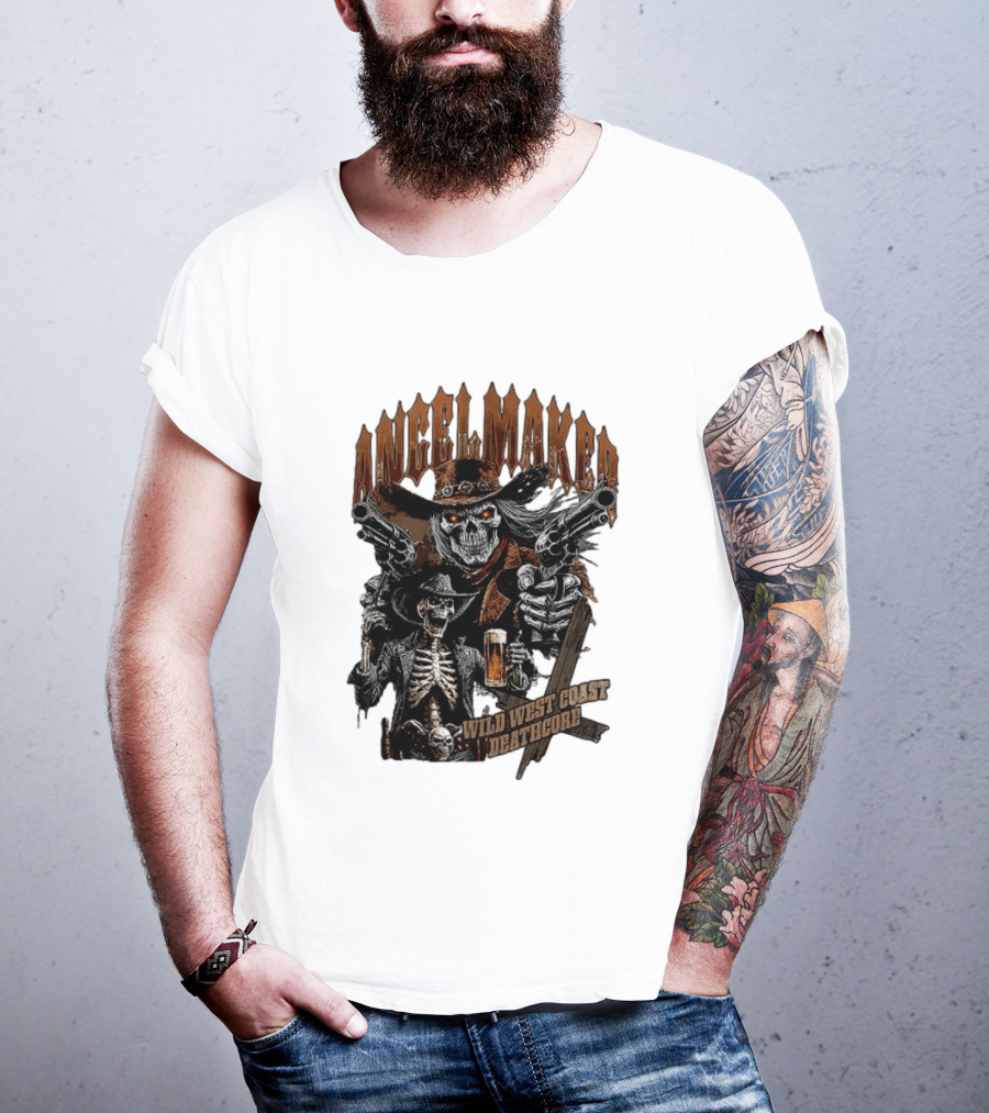 AngelMaker Wild West Coast Deathcore Skeleton Gunslinger Violence T-Shirt