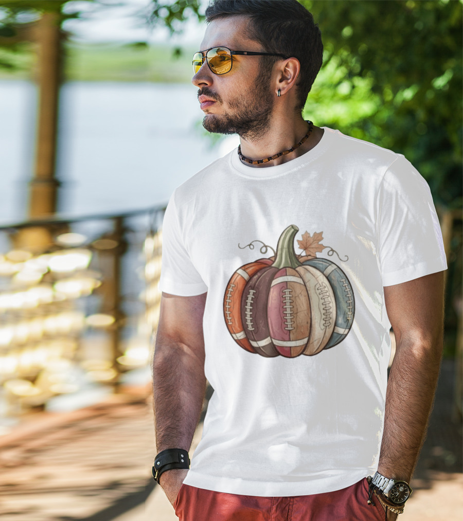 Football Pumpkin Fall Autumn Sports Harvest Season Decor T-Shirt
