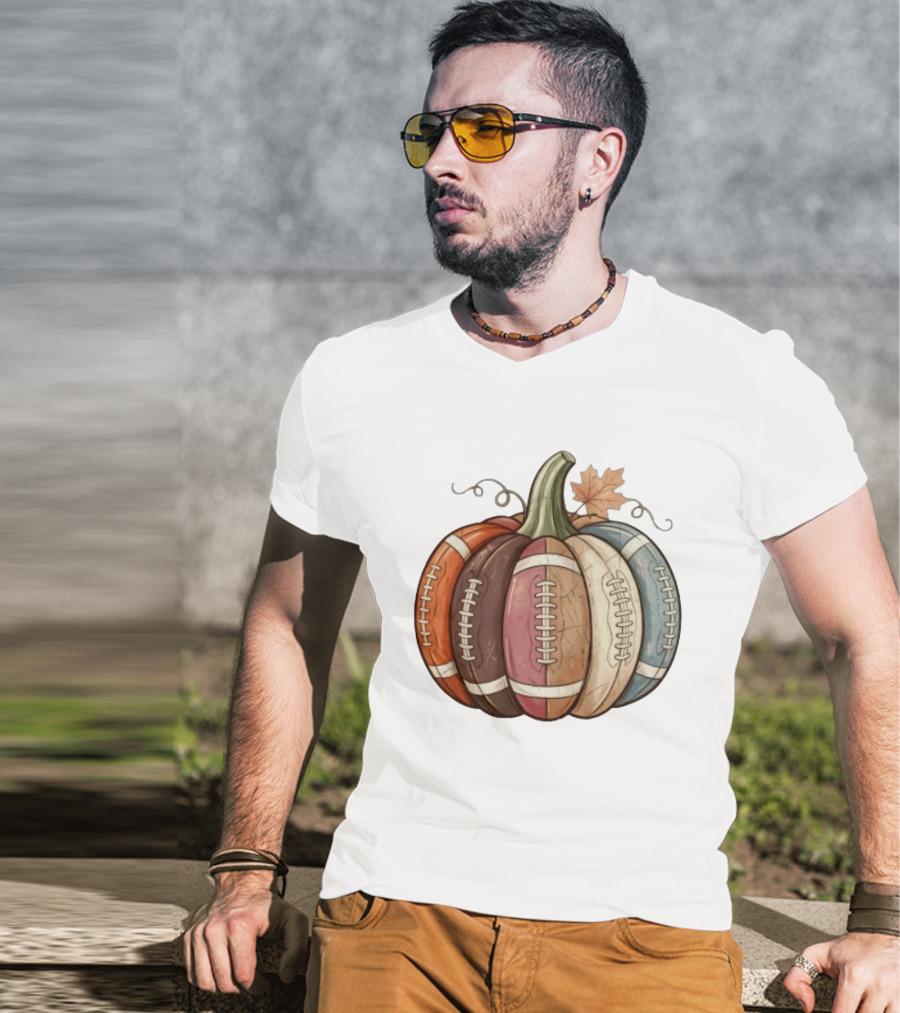 Football Pumpkin Fall Autumn Sports Harvest Season Decor T-Shirt