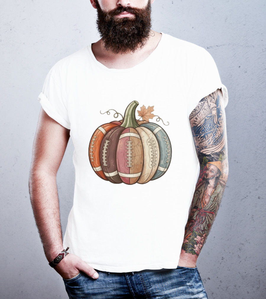 Football Pumpkin Fall Autumn Sports Harvest Season Decor T-Shirt