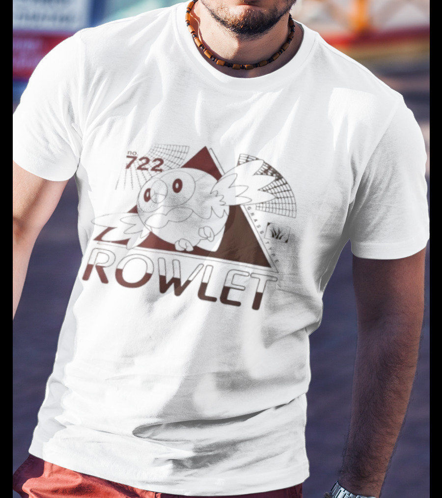 Rowlet 722 Grass Type Pokémon Triangular Art Featuring Iconic Owl T-Shirt