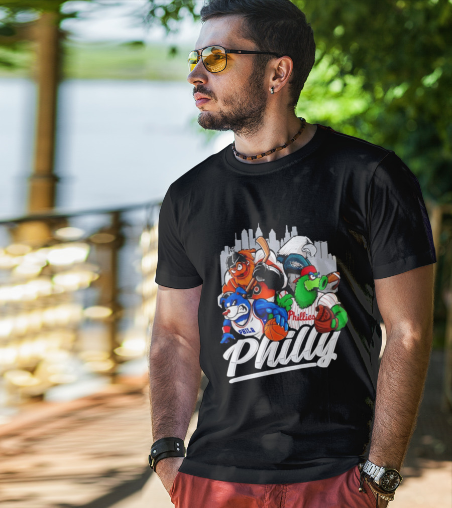 Philly Sports Mascots Gritty Swoop Phanatic Franklin Collage 2026 T-Shirt