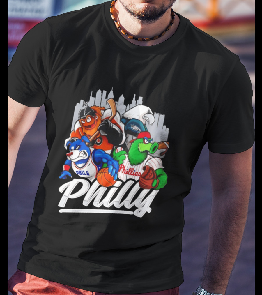 Philly Sports Mascots Gritty Swoop Phanatic Franklin Collage 2026 T-Shirt
