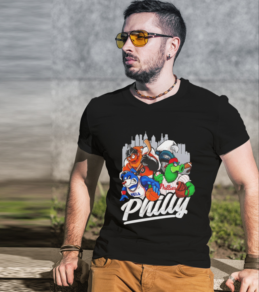 Philly Sports Mascots Gritty Swoop Phanatic Franklin Collage 2026 T-Shirt