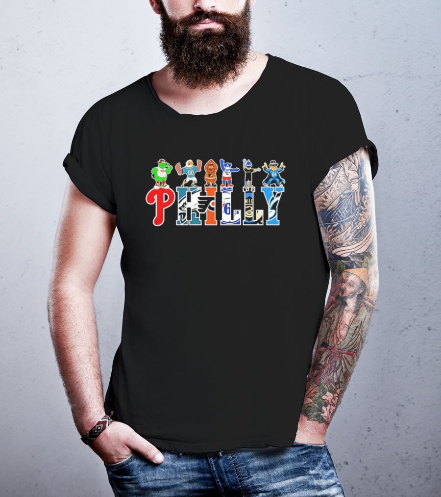 Philly Mascots 2026 Phillies Eagles Flyers Sixers Union Phanatic Gritty Swoop Franklin Fang T-Shirt